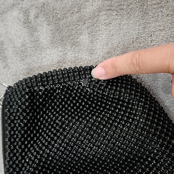 Vintage aluminum mesh beaded black chain strap shoulder purse bag evening night - Picture 6 of 8